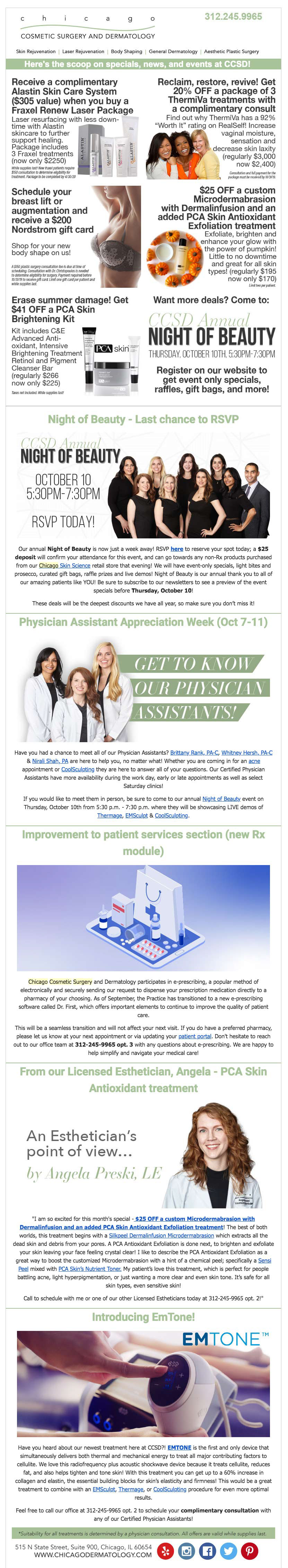 monthly specials and blogs email
