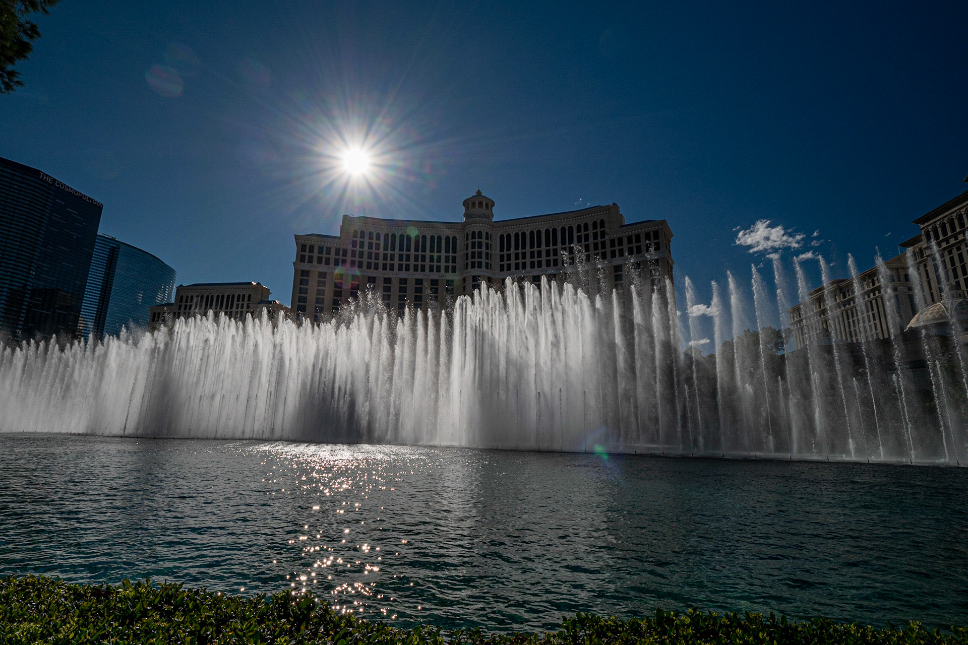P1094778 Last view of the water fountain display, Bellagio Hotel Las Vegas as it is time to return home.