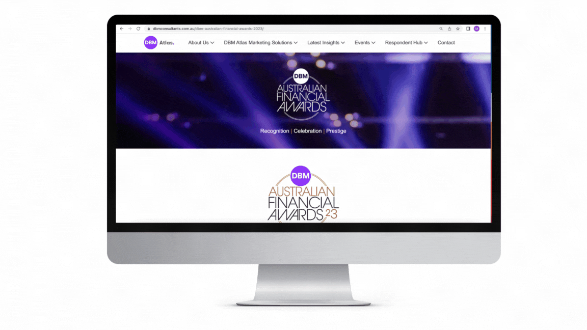 DBM Australian Financial Awards - Landing page, digital assets & branding