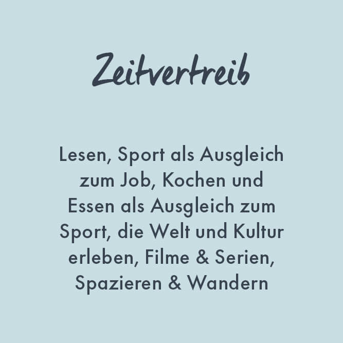 Zeitvertreib - Lesen, Sport, Kochen, Essen, Film & Serie, Natur