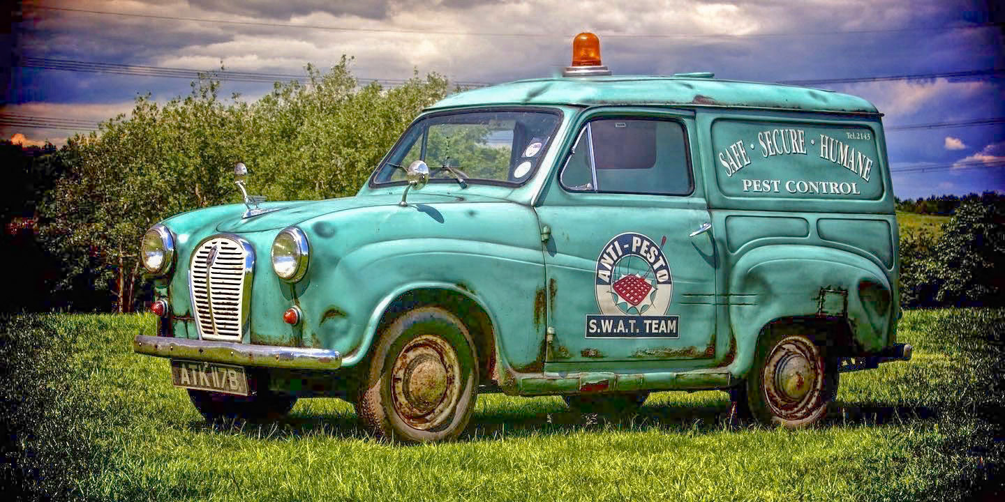 Here is the real life van used for the modelling of the Anti-Pesto S.W.A.T. Team van in the Wallace and Gromit movie The Curse of the Were-Rabbit by Aardman Animations