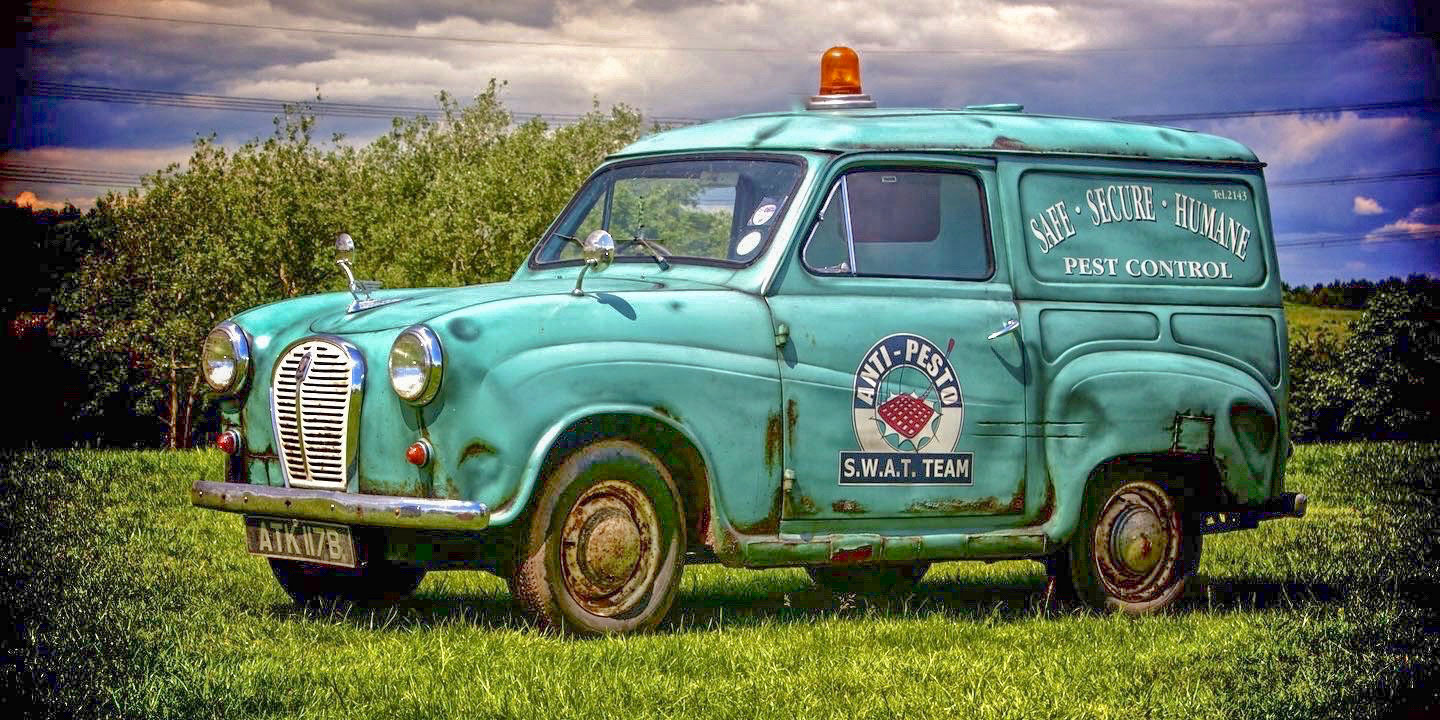 Here is the real life van used for the modelling of the Anti-Pesto S.W.A.T. Team van in the Wallace and Gromit movie The Curse of the Were-Rabbit by Aardman Animations