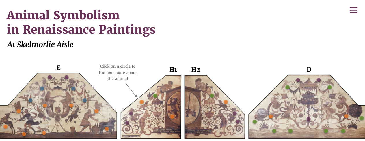 Image with title 'Animal Symbolism in Renaissance Paintings At Skelmorlie Aisle'. It shows a version of the interactive data visualisation of the painted ceiling.