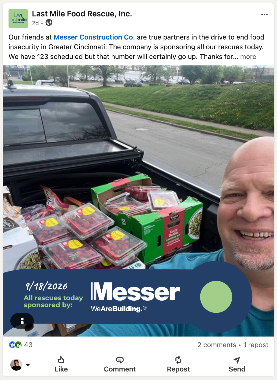 Last Mile + Messer Sponsor Appreciation LinkedIn Post