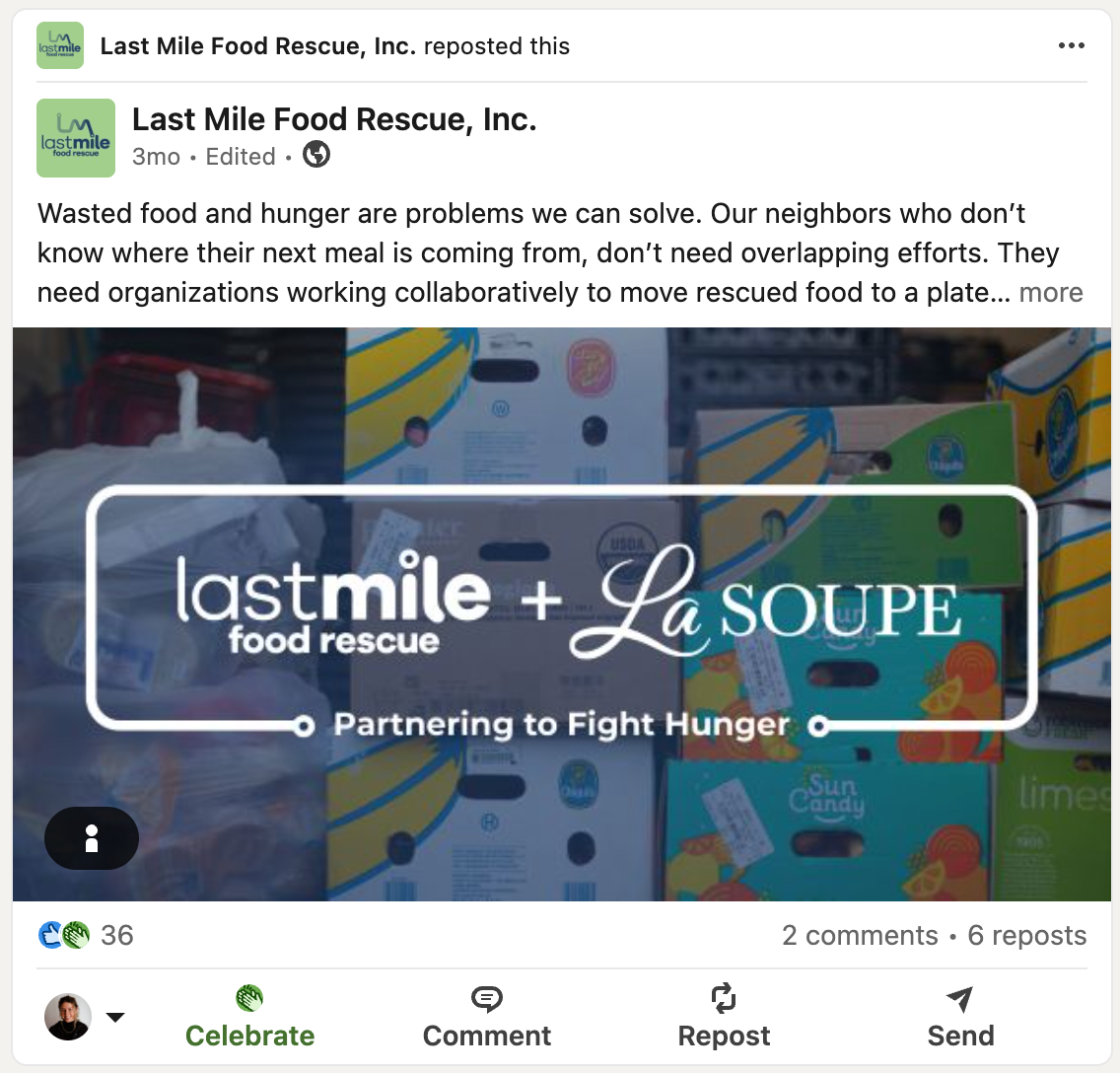 Last Mile + La Soupe Collab LinkedIn Post