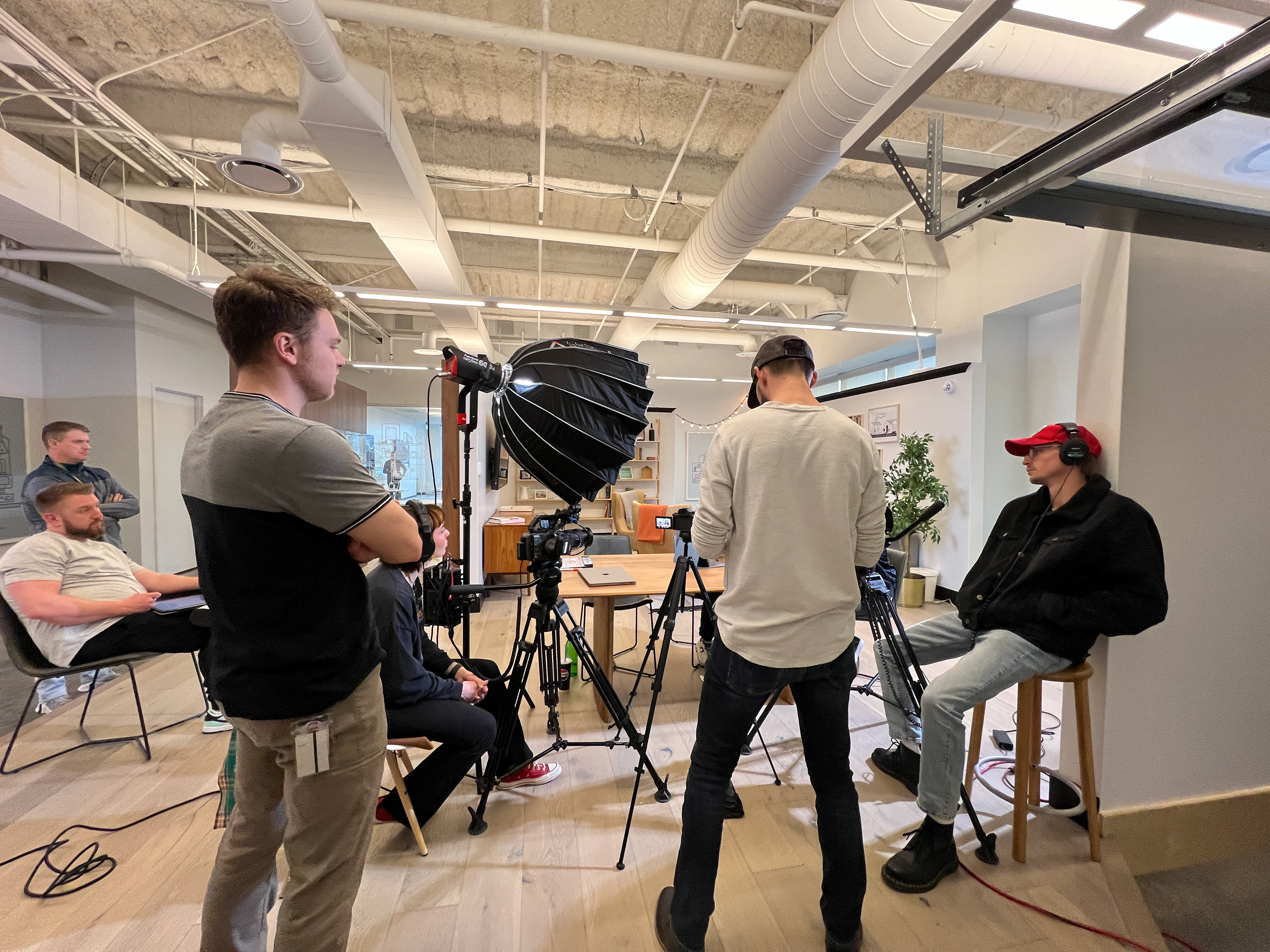 Bronson (front-left) Directing Crew On-Set