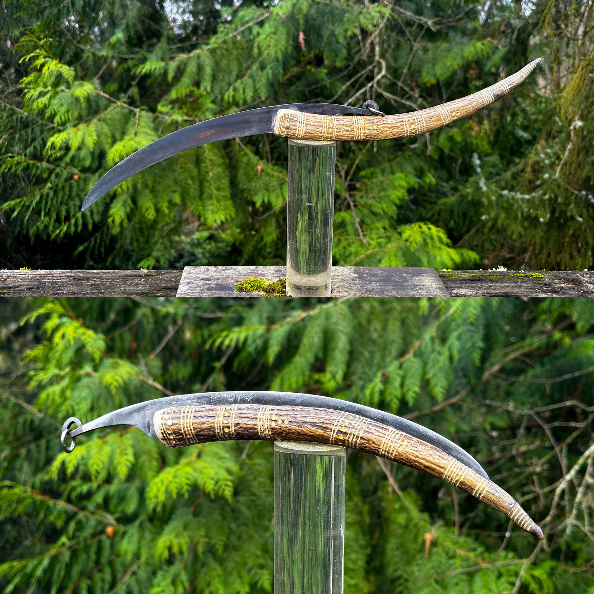 Polish Folding Scythe (Replica). 80crv2 blade with moose antler
