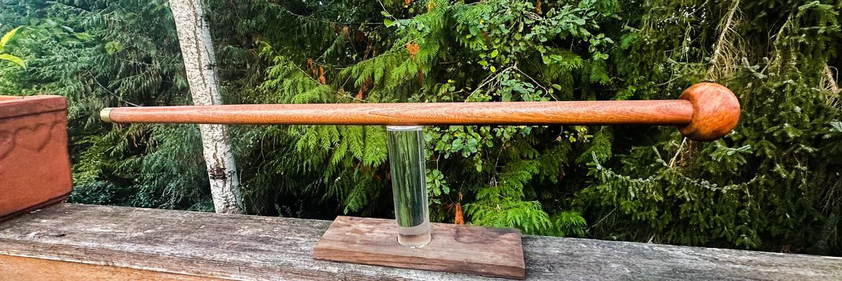 Walking cane with ancient walrus ivory insert. Maple burl knob & rose wood shaft