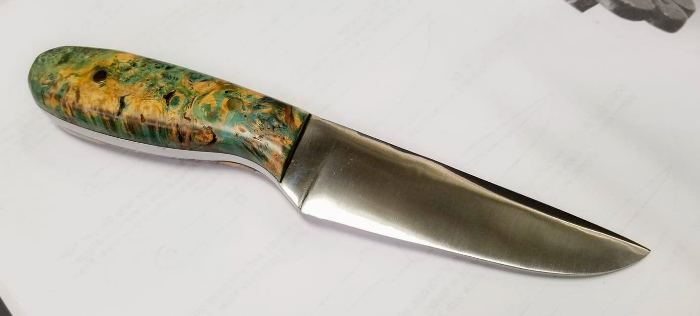 5160 blade, box elder grip, brass pins