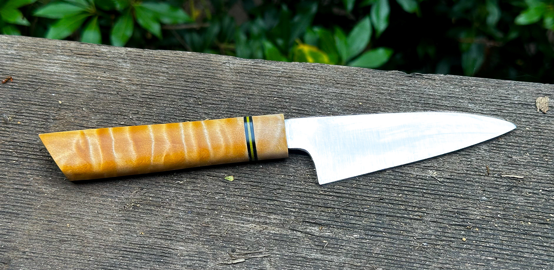 Petty Knife, 1084 blade, cottonwood burl with G10