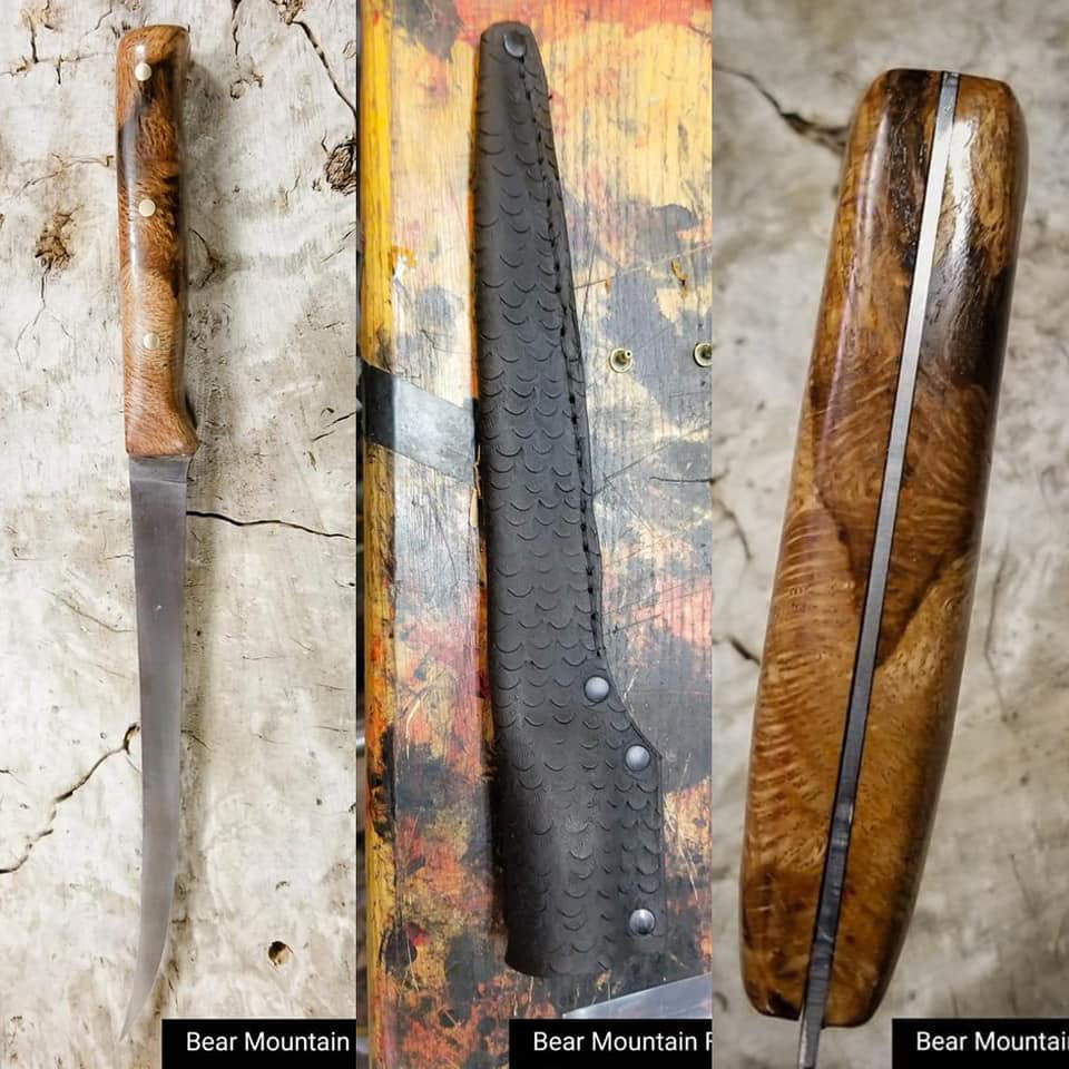 Fillet knife with virus oak grips