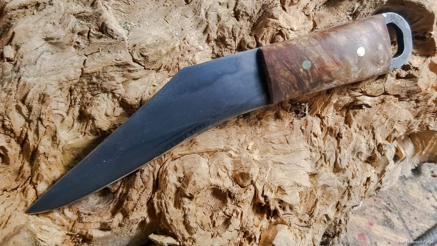 Roman utility knife, 5160, amboyna burl grip with brass pins