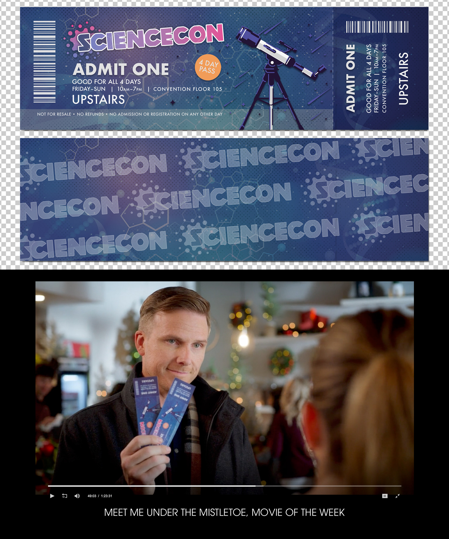 ScienceCon Branding and ticket design for Meet Me Under the Mistletoe MOW