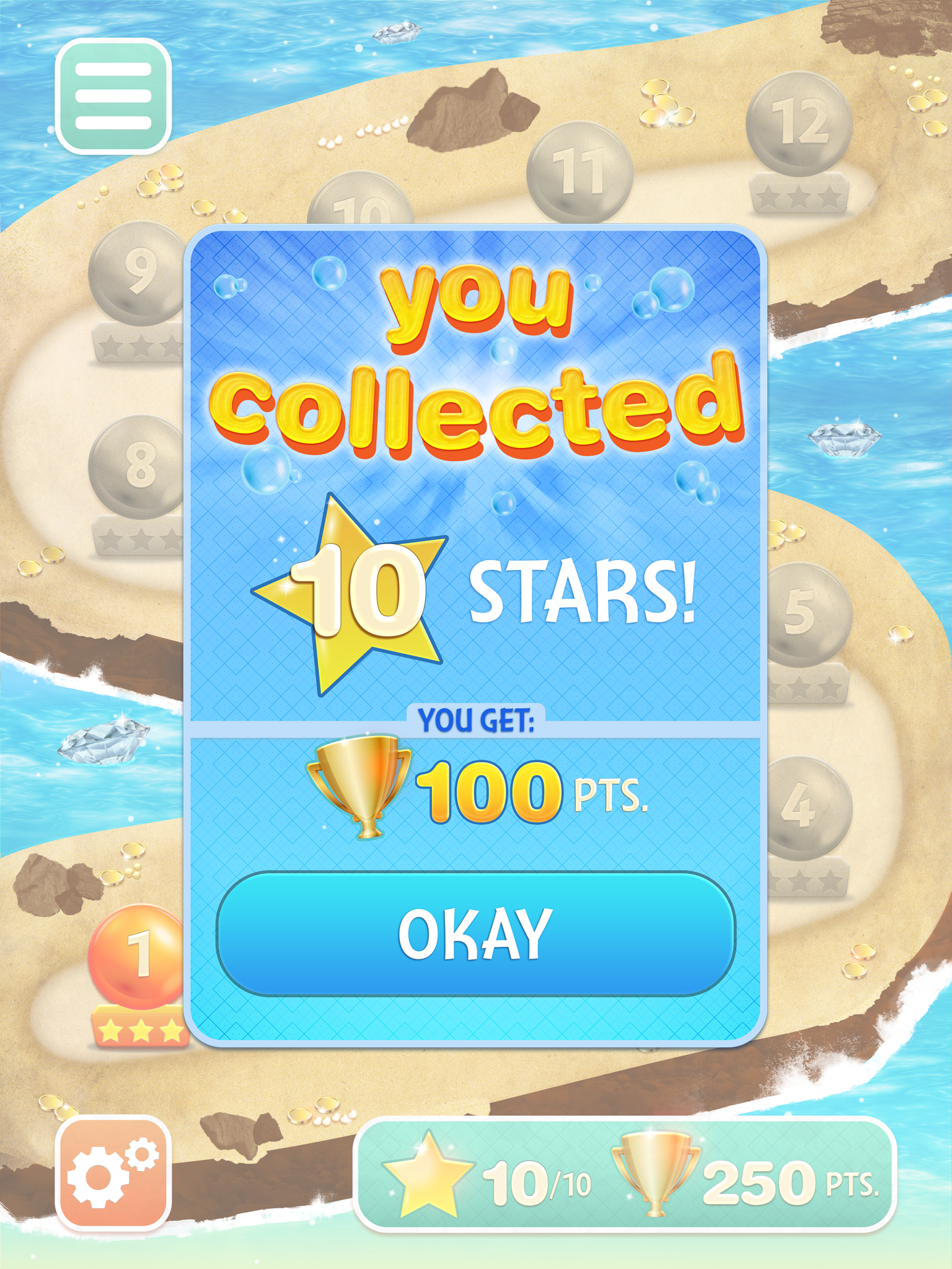 Popup alternate game map screen, the bubble look is again applied to the type and the elements of the pop screen are big and bold.