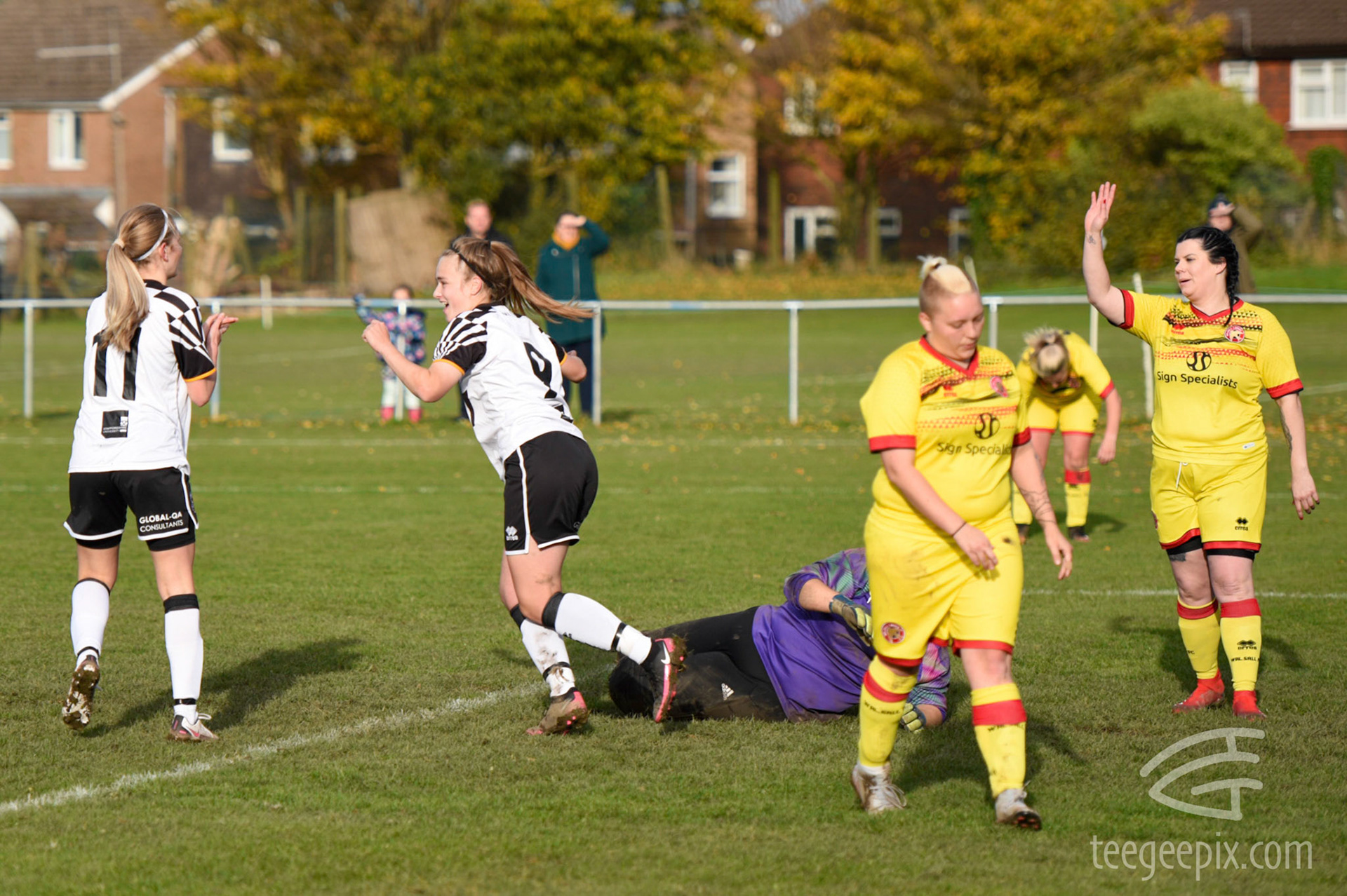 Hollie Edwards turns to celebrate after scoring Vale's second of the afternoon