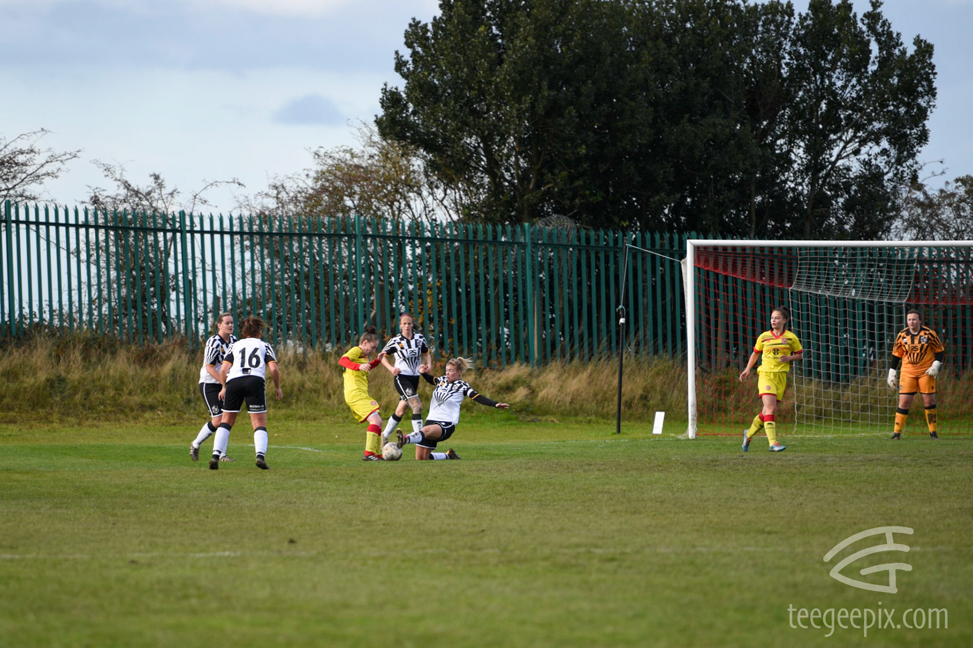 Skipper Meg Baldwin puts in a challenge to prevent a Walsall chance in the box