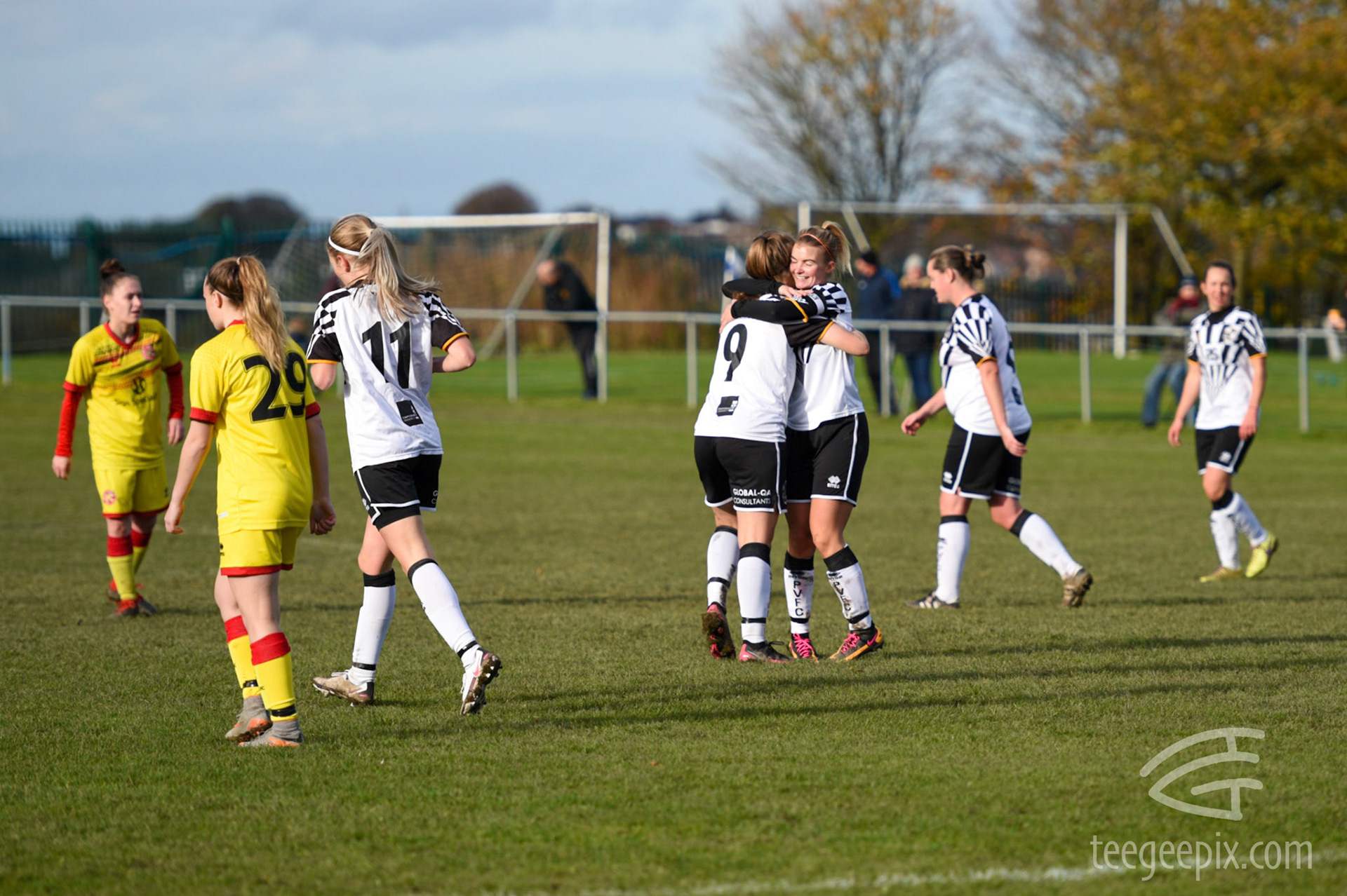 Captain Meg Baldwin congratulates Hollie Edwards on doubling Vale's lead