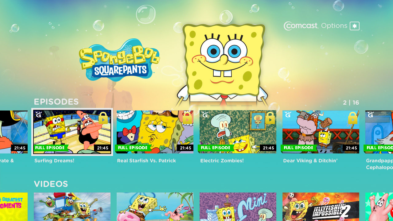 Nickelodeon Roku App - Series Screen: Art Direction, UI Design