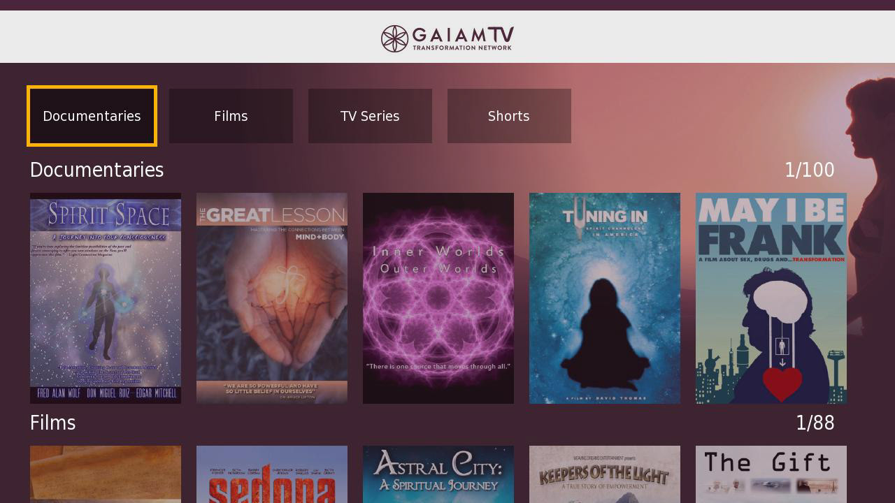 GaiamTV Roku App - Category Screen: UI Design