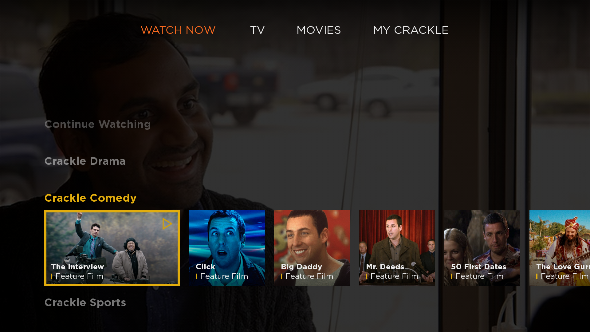 Sony Crackle Roku App - Watch Now Screen: UI/UX Design