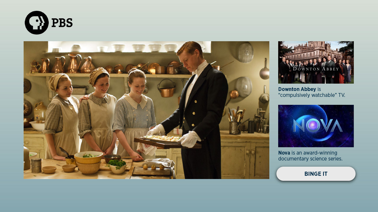 PBS Roku App - Interactive Ad: Art Direction, UI Design