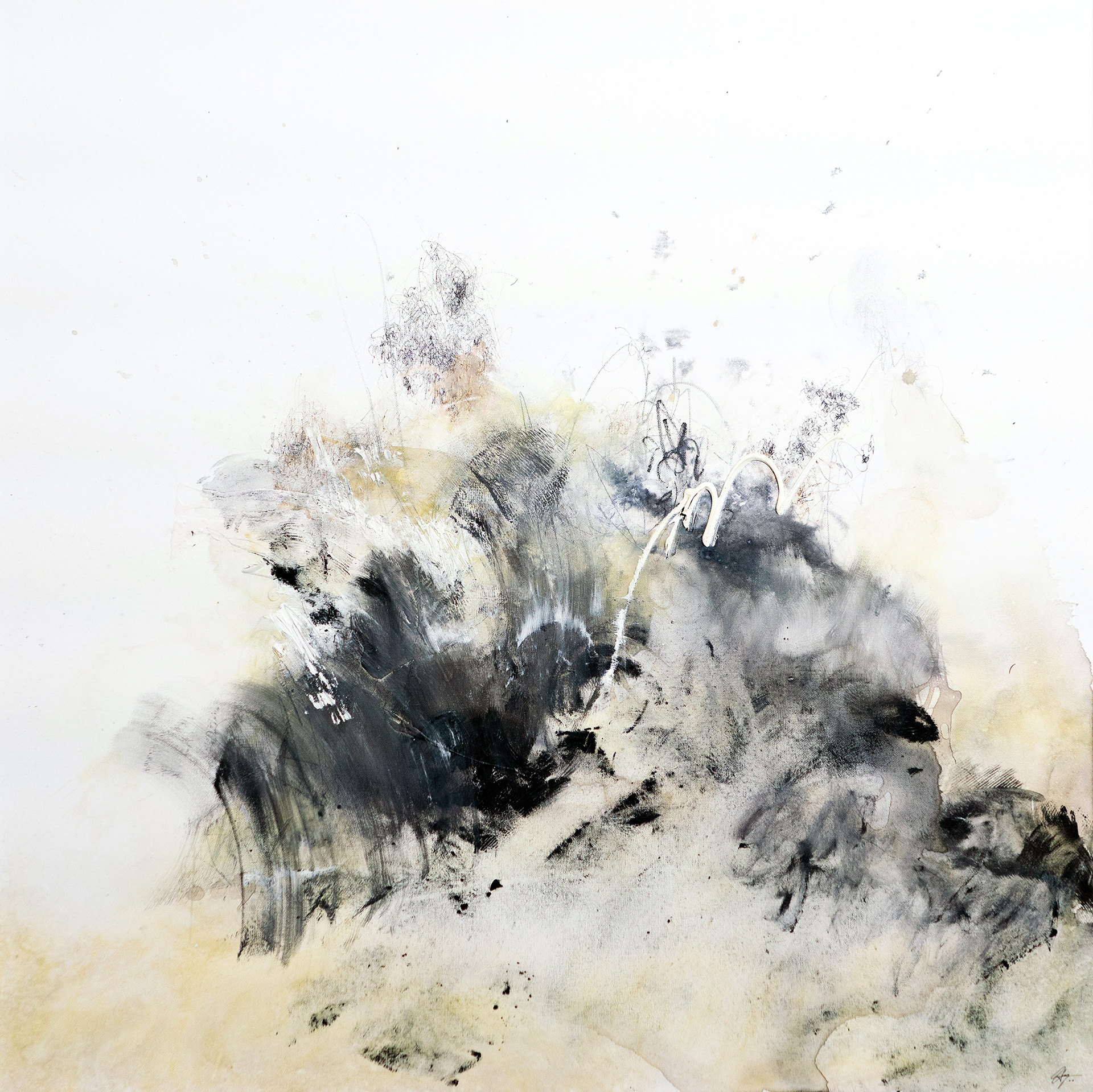 When The Clouds See It Through. | 2018 | 36 x 36 in. | Acrylic, pencil, ink, and oil on canvas | Private Collection