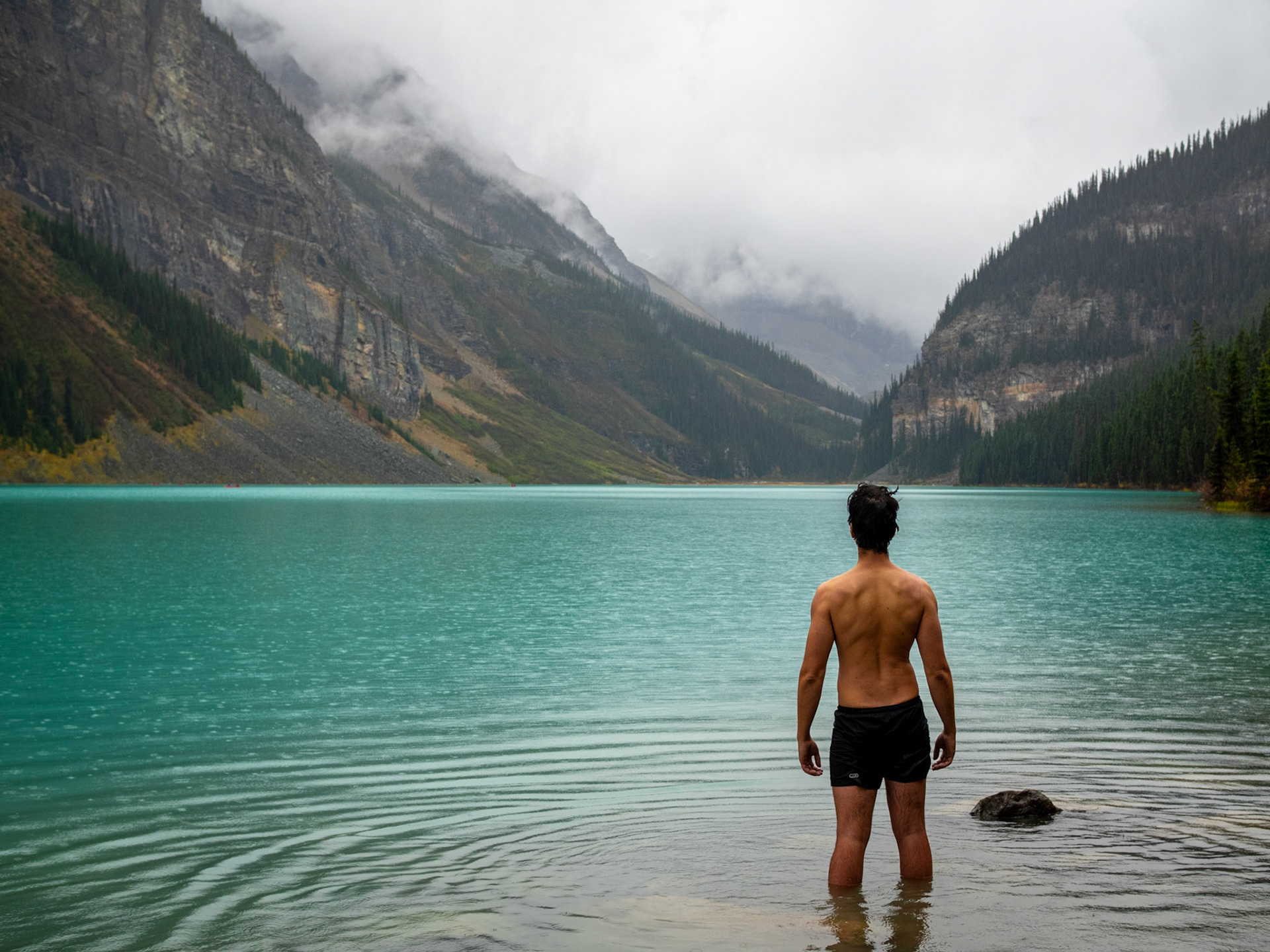 Cold dip in Lake Louise