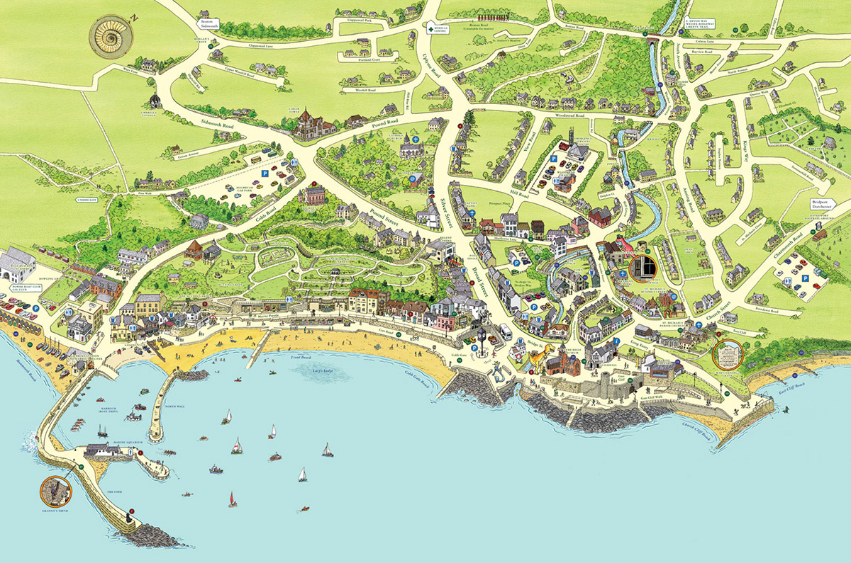 Keith Robinson Illustration - Lyme Regis, Tourist Map