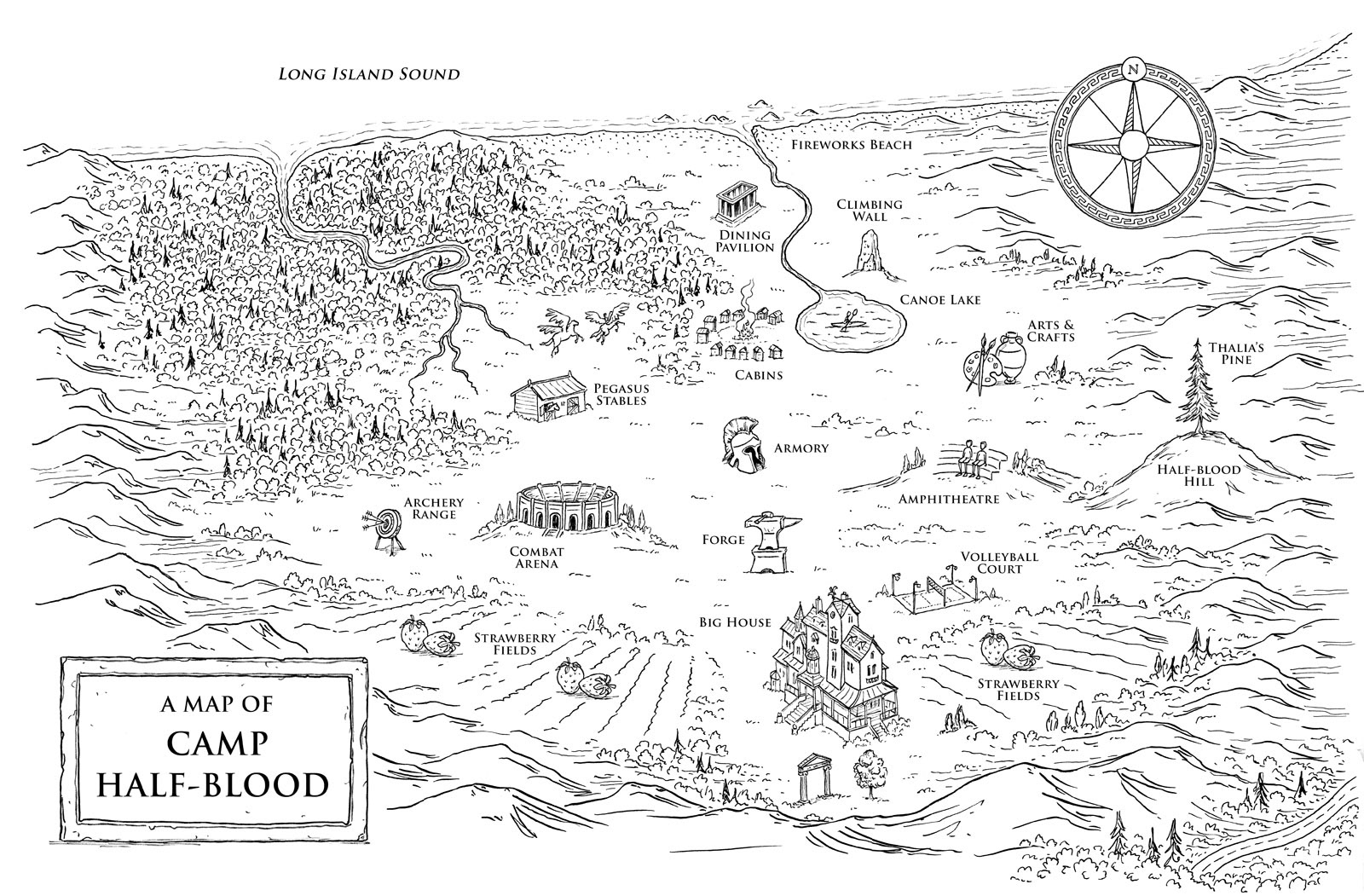 This is a map of Camp Half-Blood from the Percy Jackson series