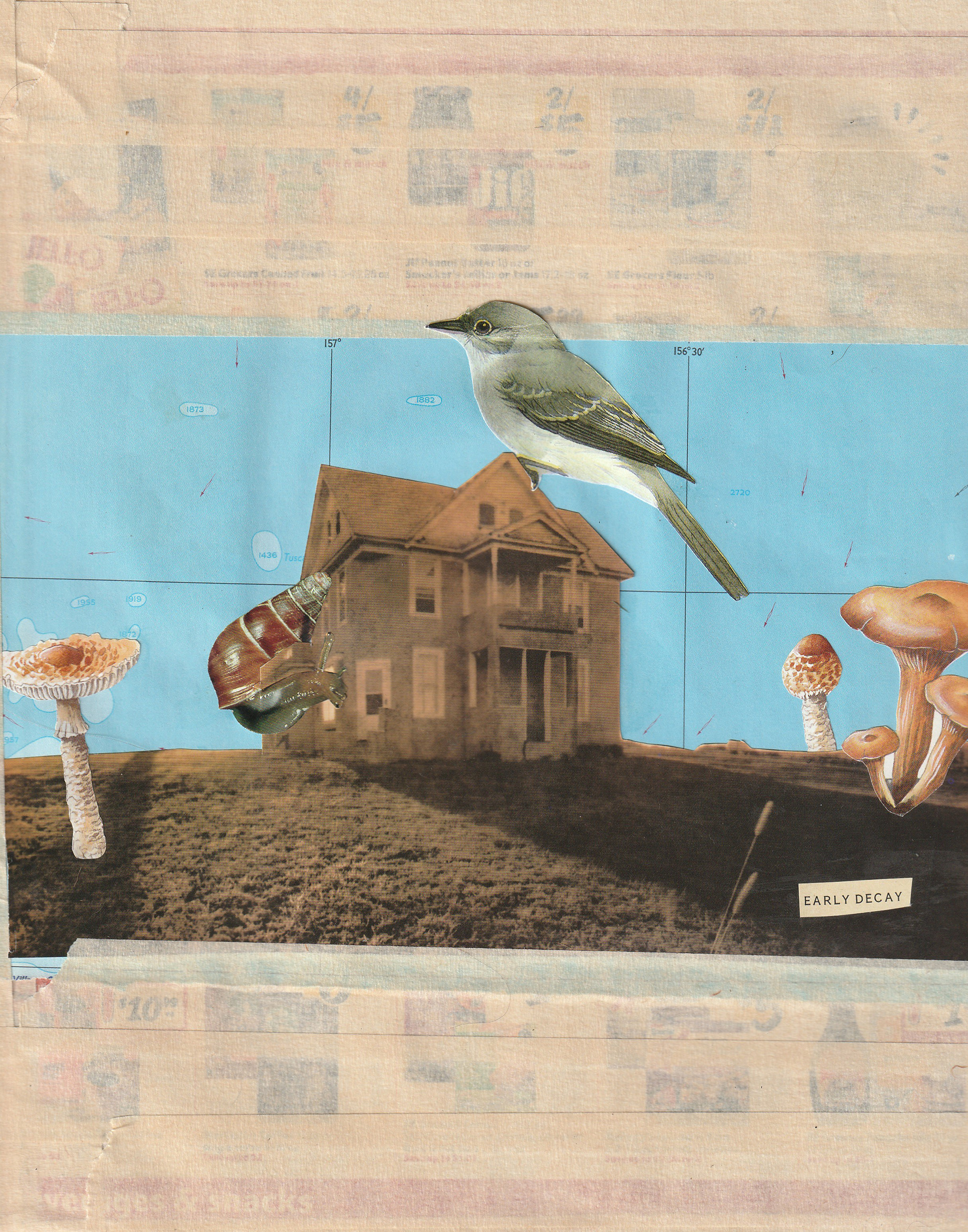 'Nostalgia 3,' 2022. Newspaper ads, tape, found images.