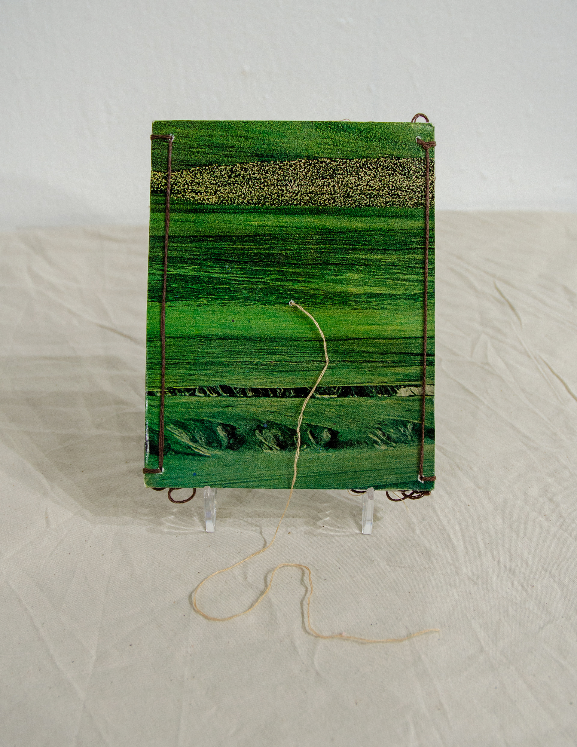 'Tap Root,' 2020. Found photos, embroidery thread, kozo paper.