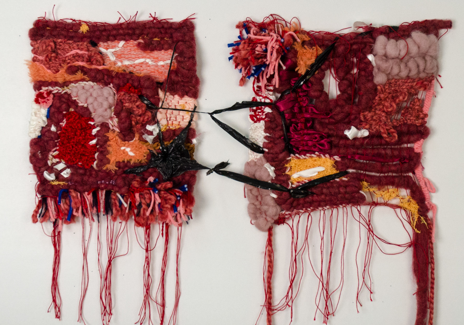 'Toxins,' 2018. Hand woven fibers and trash bag