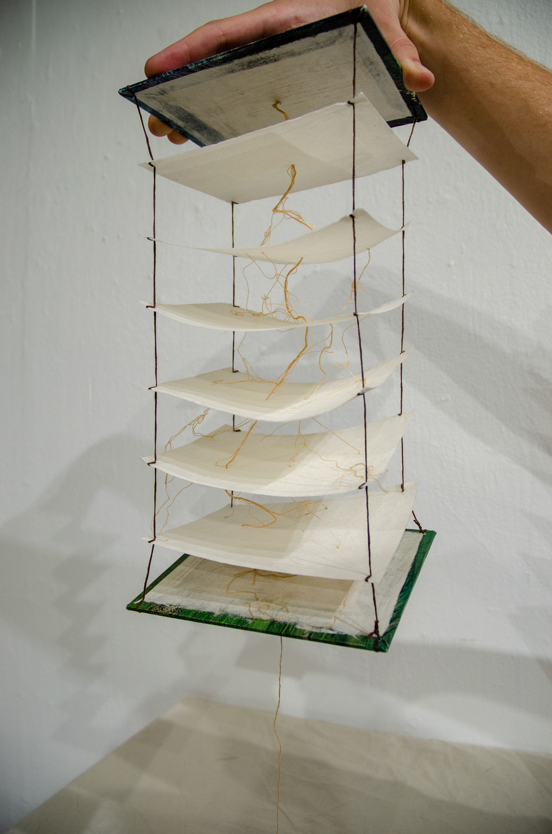 'Tap Root,' 2020. Found photos, embroidery thread, kozo paper.