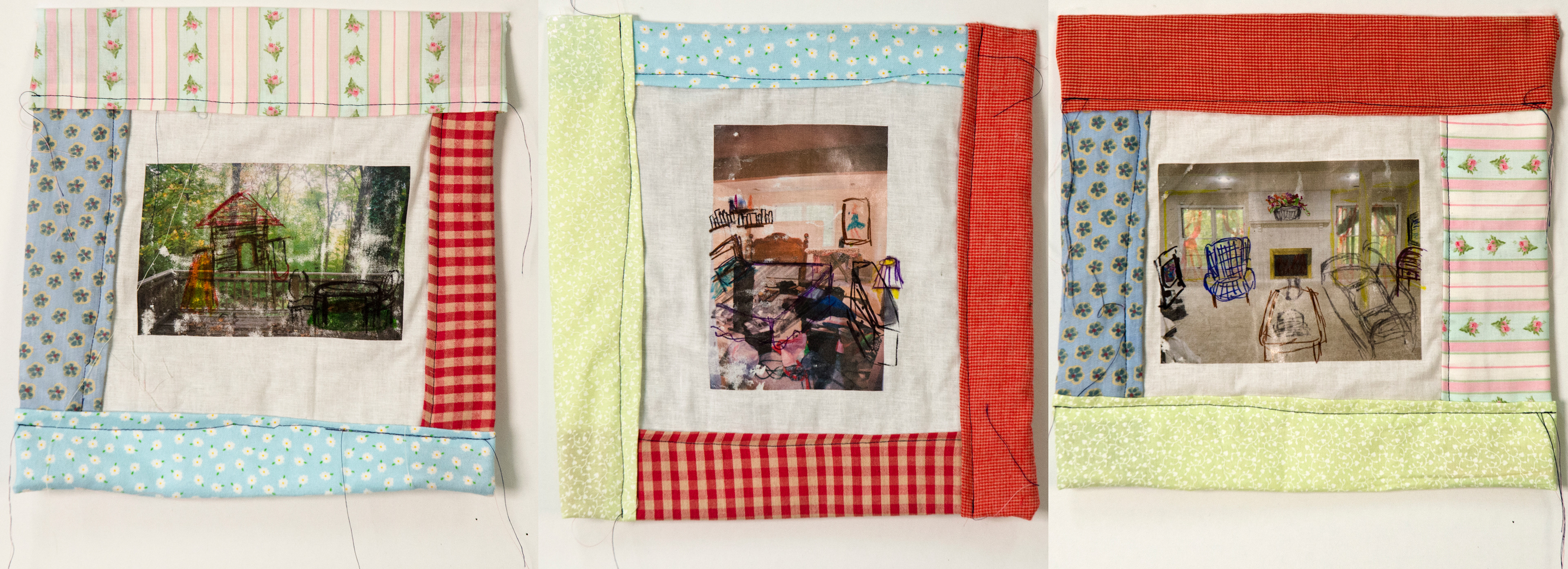 'Reexamined Memories,' 2018. Altered photo transfer on quilt