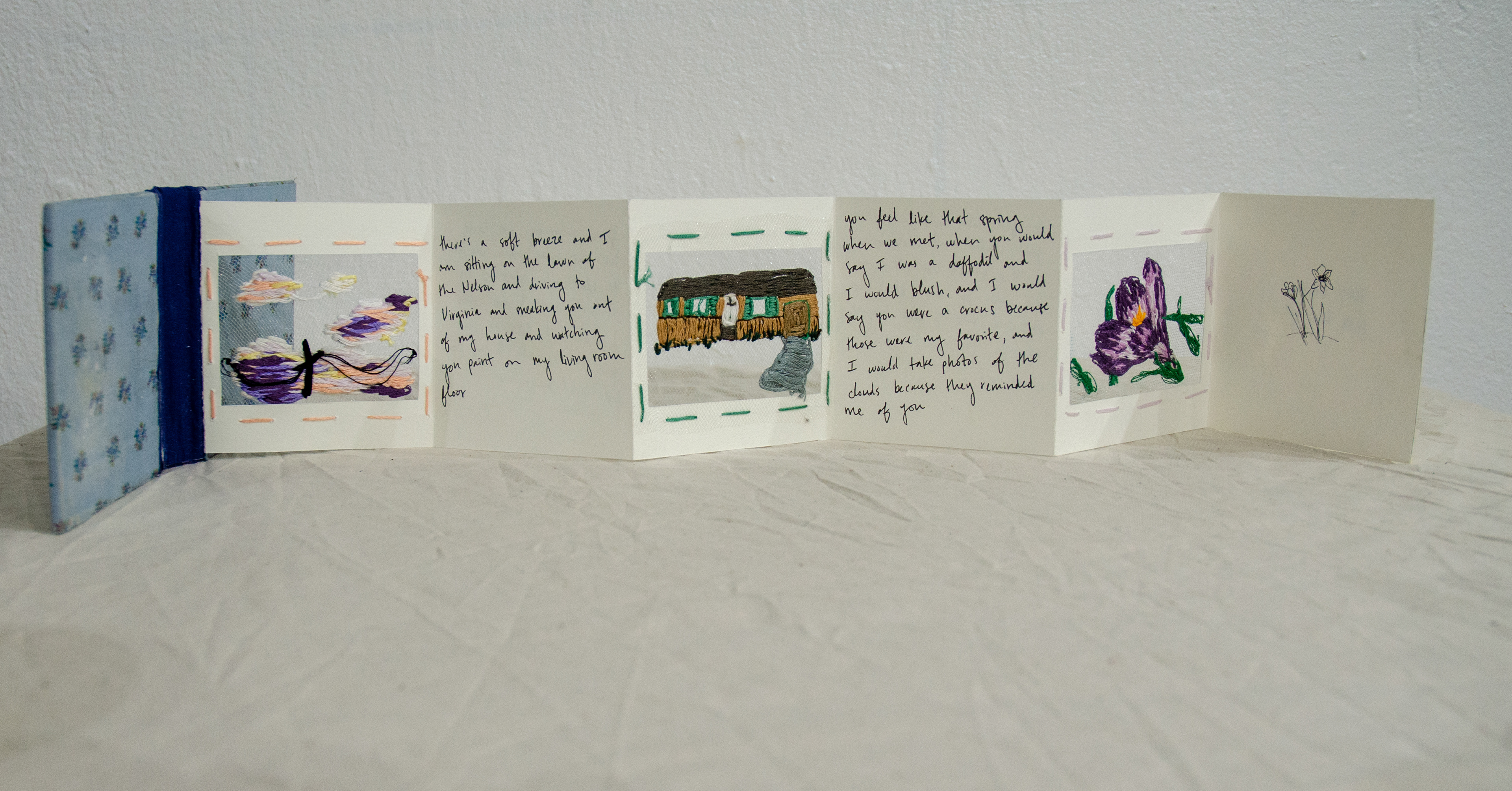 'For Noah,' 2021. Hand bound book, hand embroidery on tulle