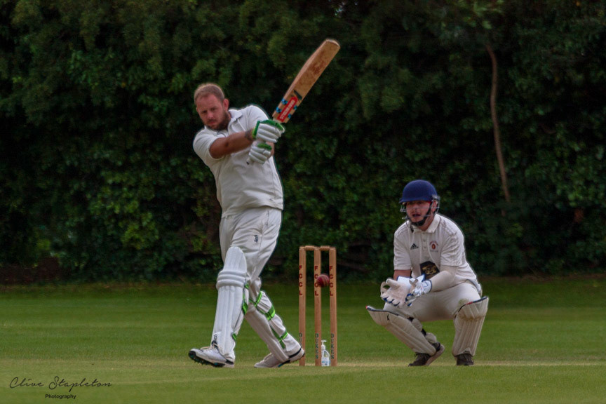 Dan Thompson is batting for New Bradwell 2nd XI against Towcestrians Friendly XI
