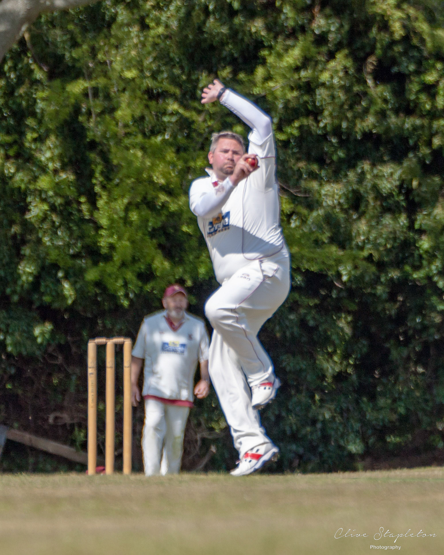 New Bradwell 2nd XI Jamie Abbot bowling against Drayton Parslow