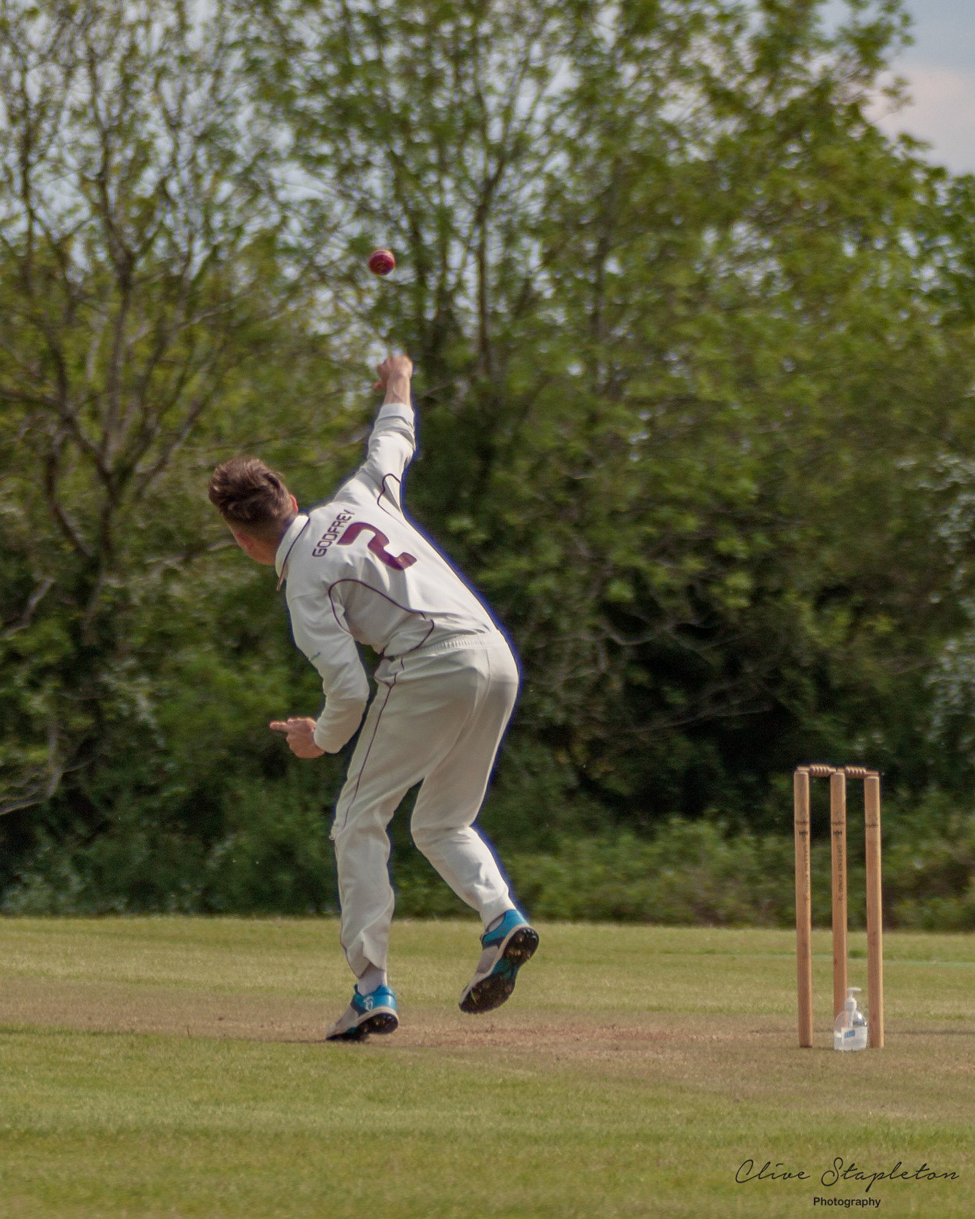 Alfie Godfrey bowling for New Bradwell 2nd XI against Milton Keynes City Cricket Club