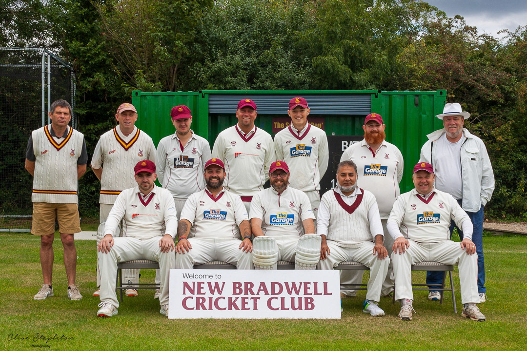 Team Shot of New Bradwell Saturday 2nd XI Champions of Division 4 of the Four Counties Cricket League 2021.