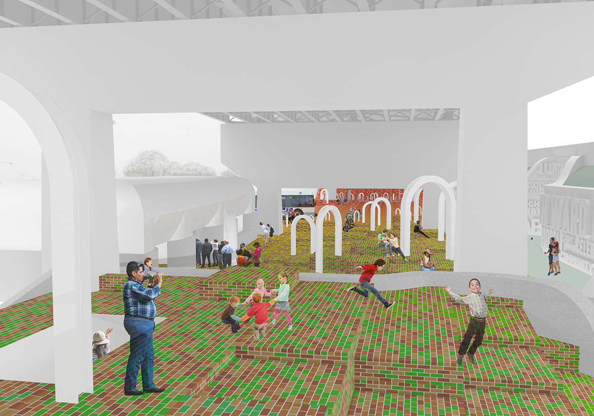 The scuby play area features terracing and steps with inegraded slide