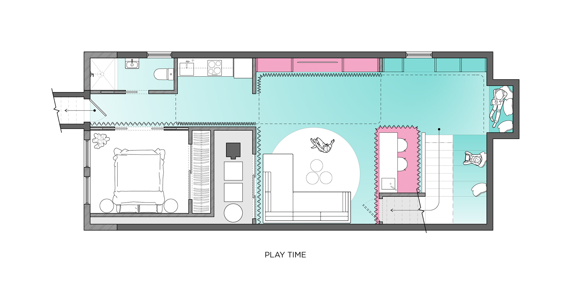 Basement plan configured for play or reading time