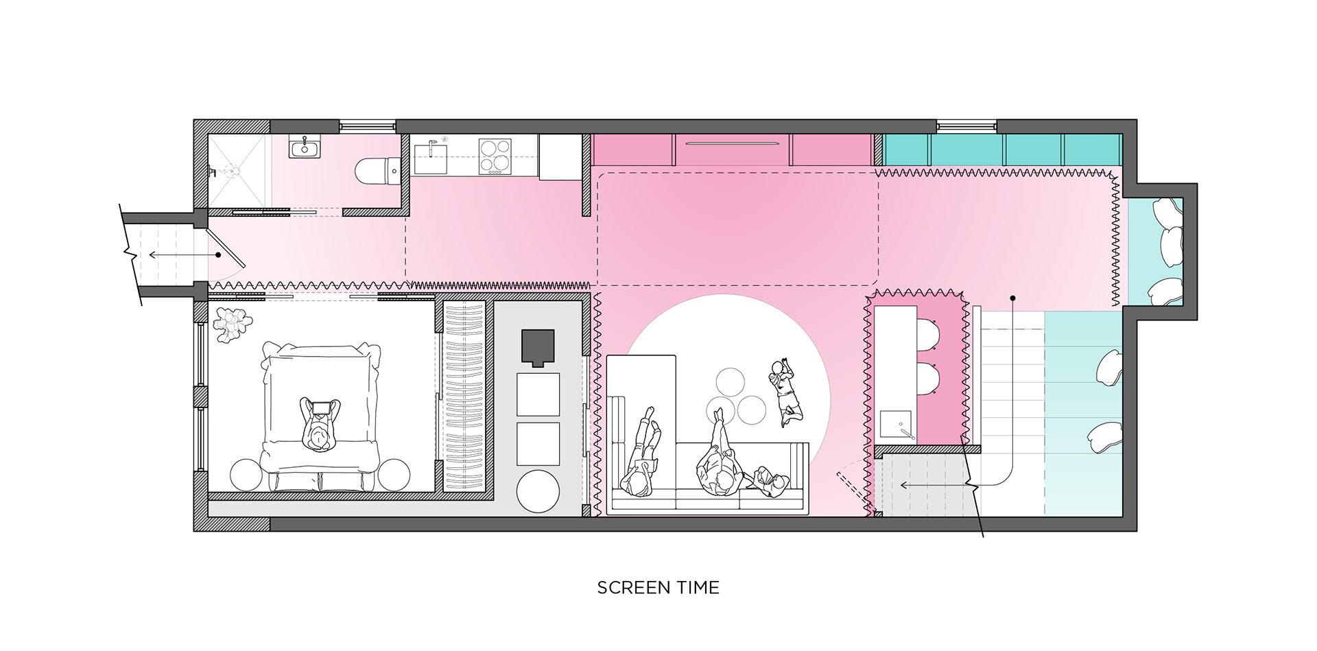 Basement Plan configured for family screen time