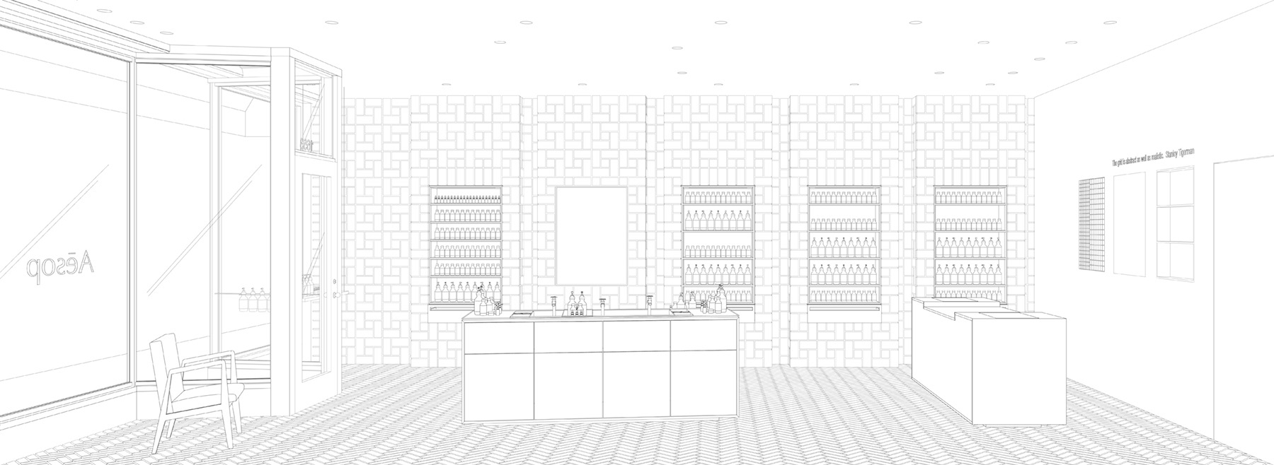 Interior perspective drawing of Aesop Bucktown retail interior renovation in Chicago