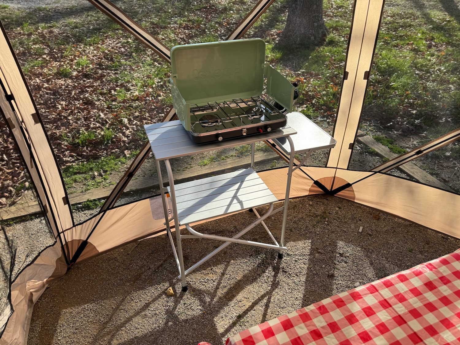 Gazelle Tent and Eureka Stove are part of our Outdoor Living Package