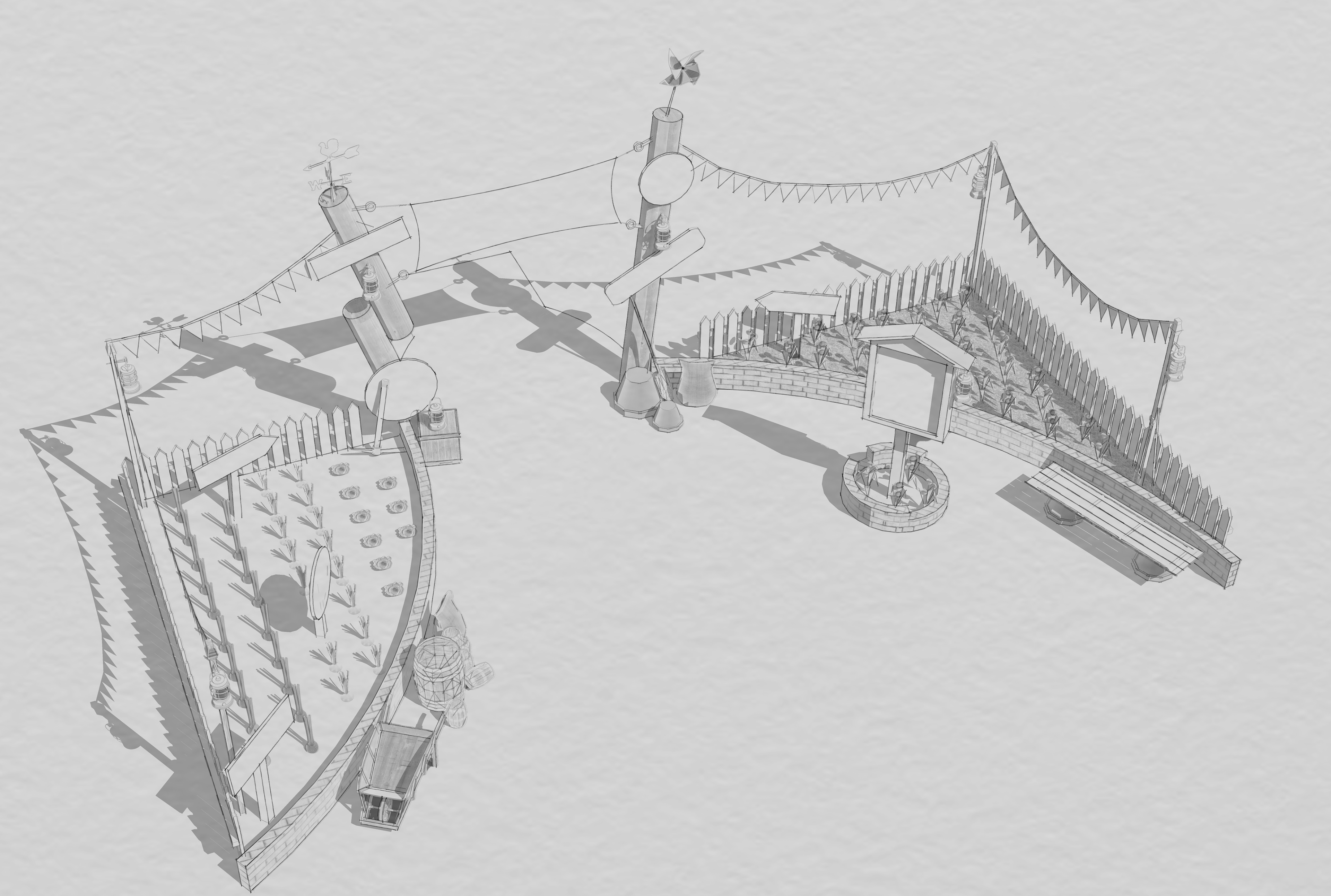 Entry Plaza Pencil Concept #1 (Trimble SketchUp, Adobe Photoshop)