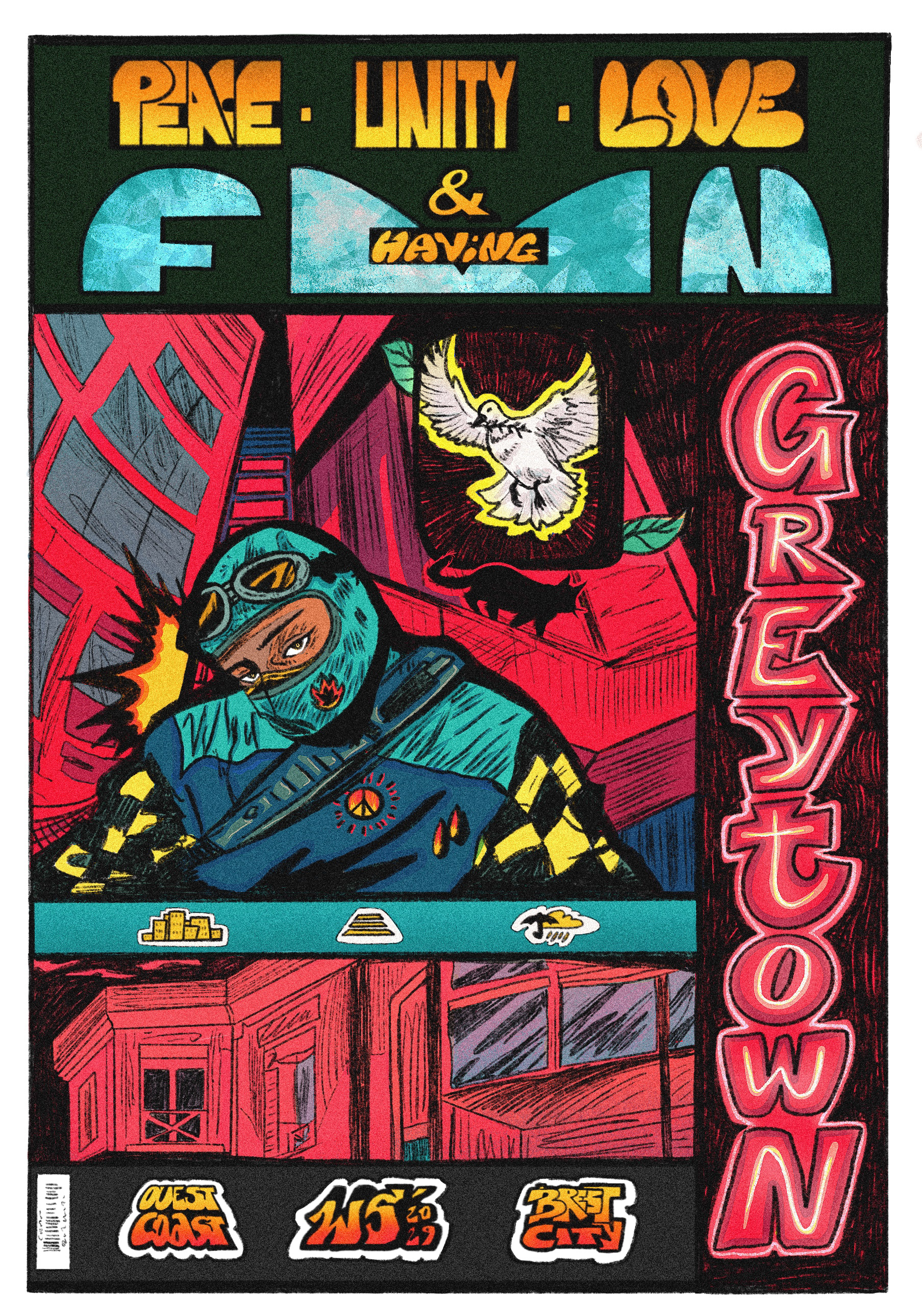 Peace unity love and having fun