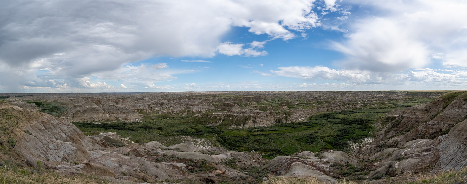 Panorama overlooking Dinosaur Provincial Park in Alberta.