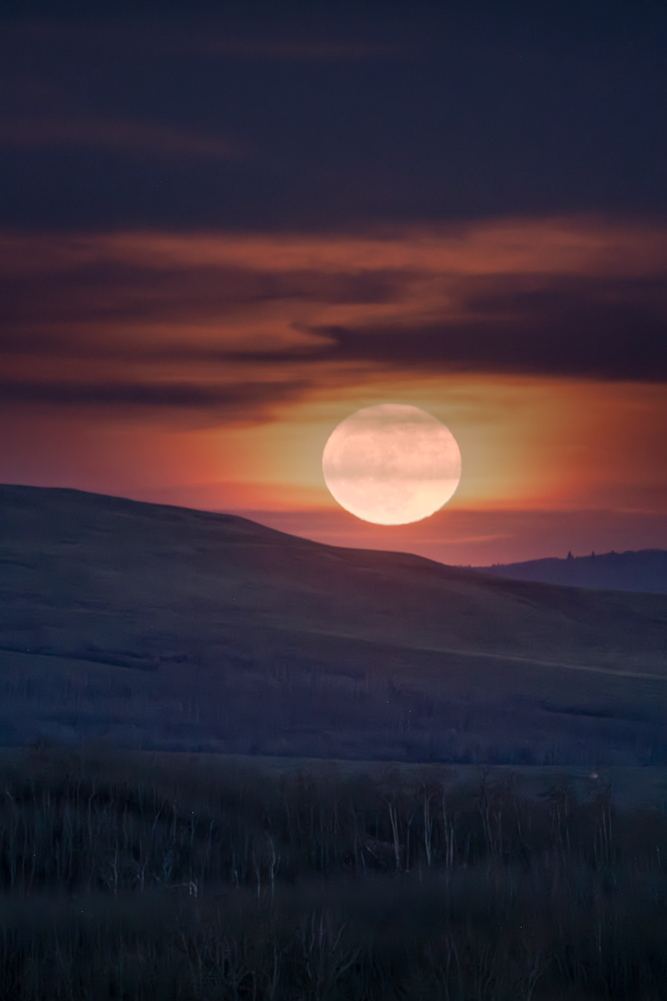 Full moon rising north of Waterton Lakes National Park, Alberta.
