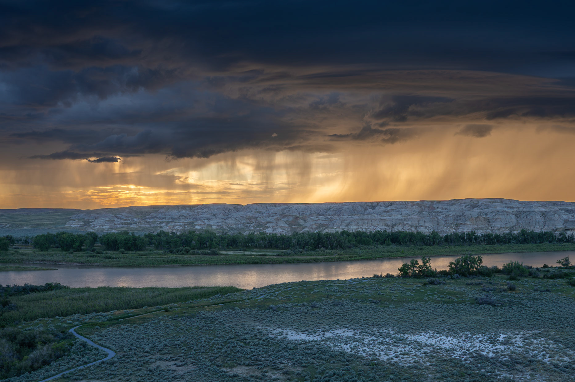 Sunset thunderstorm viewed from Dinosaur Provincial Park, Alberta.