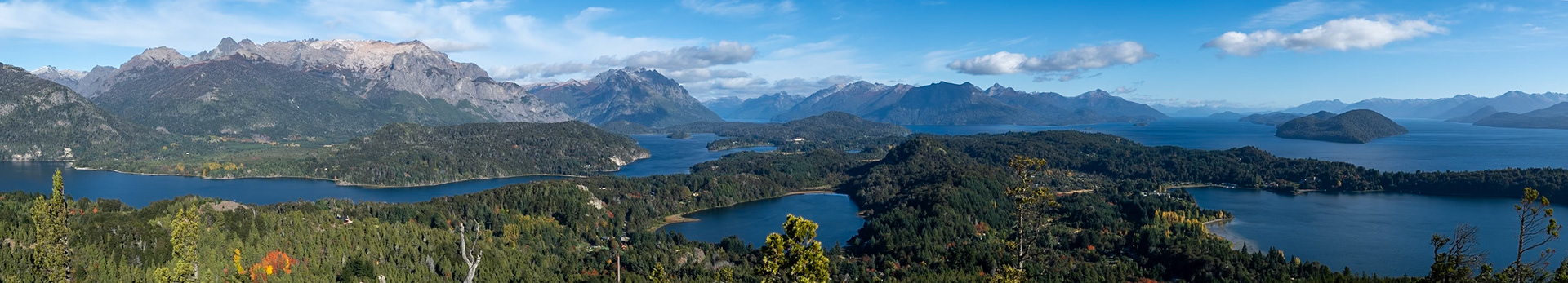 Panoramic view from top of Campanario Hill over Nahuel Huapi Lake, Bariloche, Argentina.